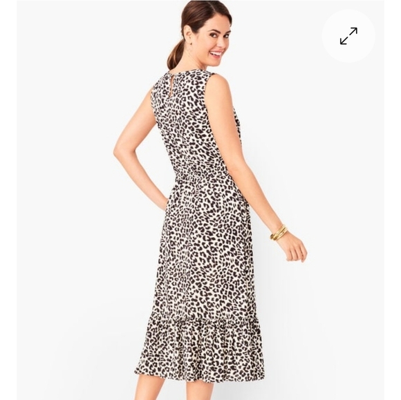 Talbots Leopard Print Midi Dress | Size 12 | Fit & Flare Elastic Waist Like New - Picture 2 of 13